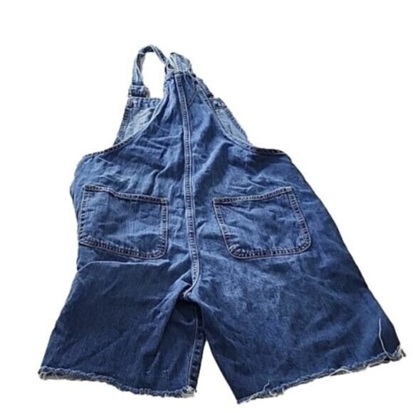 Gap Small jean shortalls cutoff overalls 33" waist 7" inseam Womens Small - Picture 3 of 7